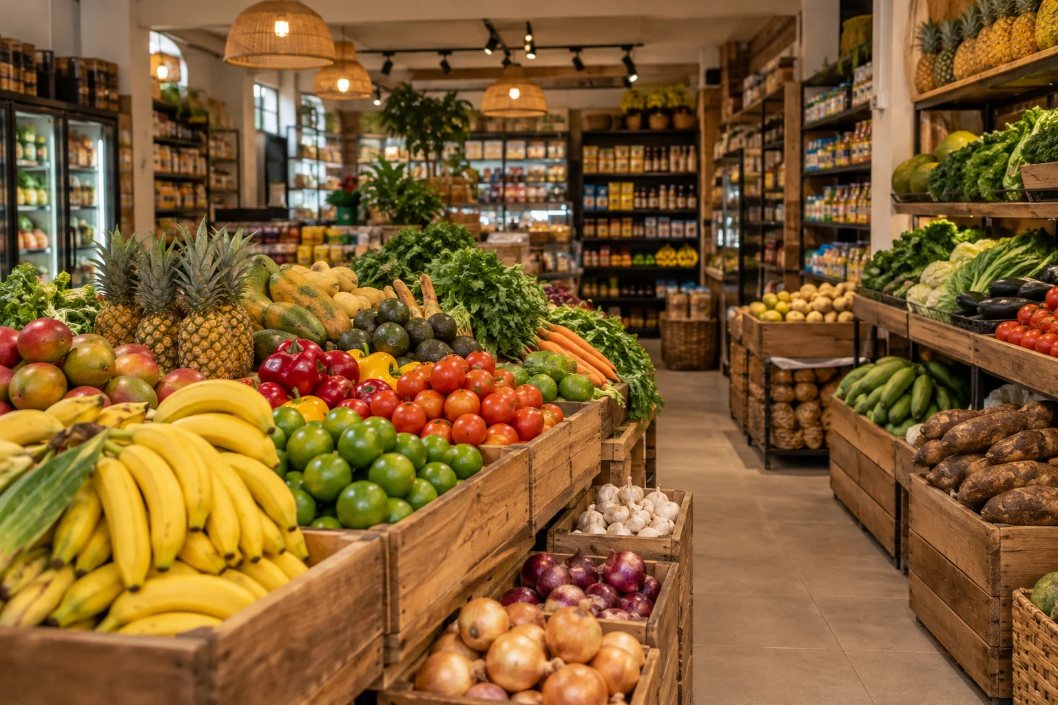 Sección de frutas y verduras de un supermercado