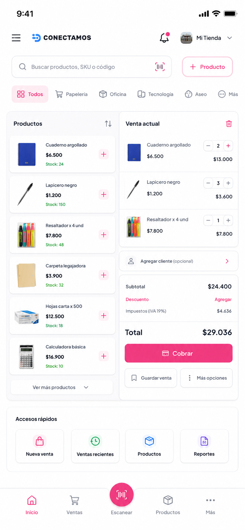 Pantalla de ejemplo del POS de Conectamos para una tienda